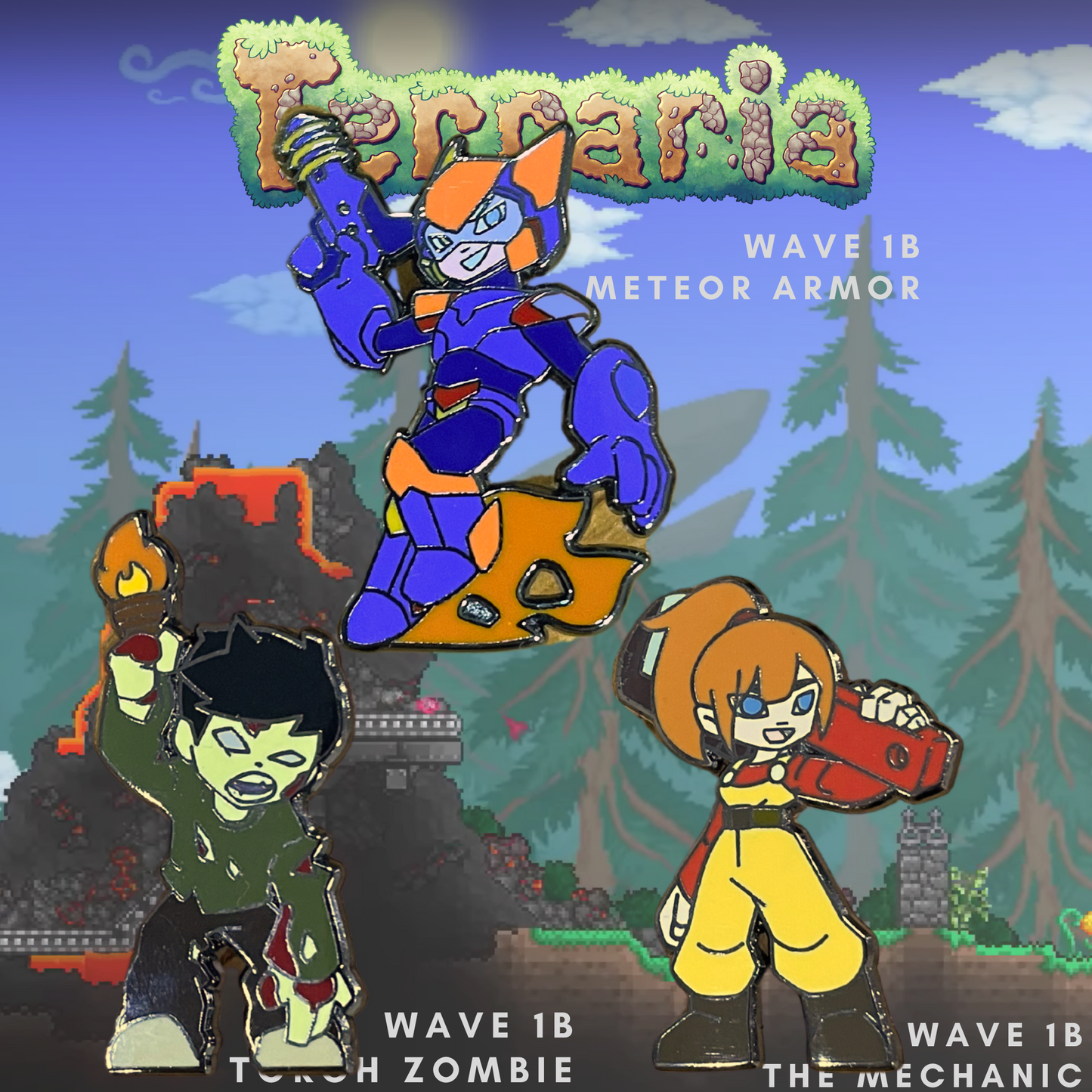 Terraria Wave1B 3-Pin Pack + FREE STICKERS + save on shipping!